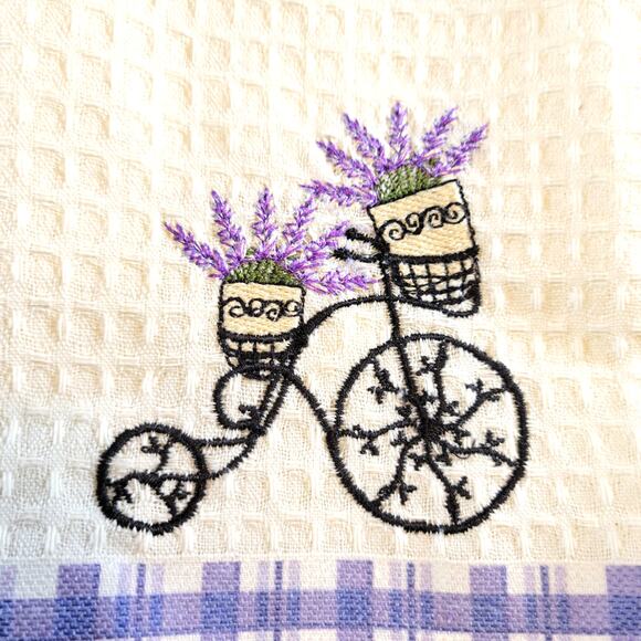 4 Lavender Kitchen Towels Lavien Embroidered Waffle Cotton Blend  Purple Plaid - Picture 5 of 9